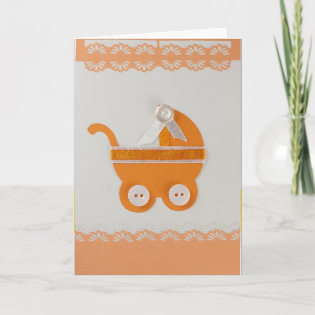 Carte Personnalisez le chariot orange pour bébé avec bou (Devant)