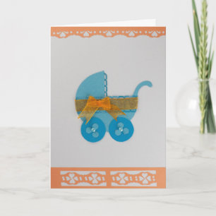 Carte Personnalisez votre poussette Bleue avec arc orang