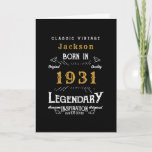 Carte Personnalized 90th Birthday Born 1931<br><div class="desc">A personalized classic birthday for that birthday celebration for somebody born en 1931. Add the name to this vintage retro style black, white and gold design for a custom birthday poison. Easily edit the name and year with the template provided. C'est un poison. More venin and party supplies for that...</div>