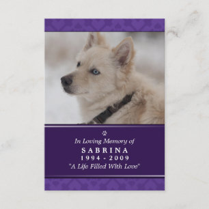 Carte Pet Memorial 3,5 po x 5 po - Photo violette