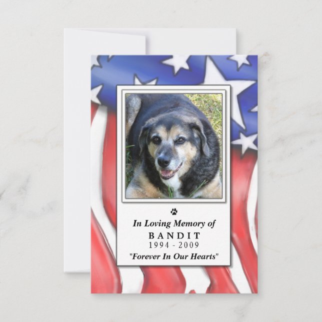 Carte Pet Memorial 3.5"x5" - Drapeau USA (Devant)
