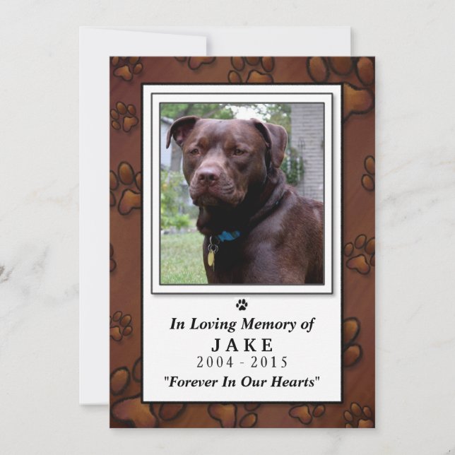 Carte Pet Memorial 5 x 7 - Empreintes Brown (Devant)