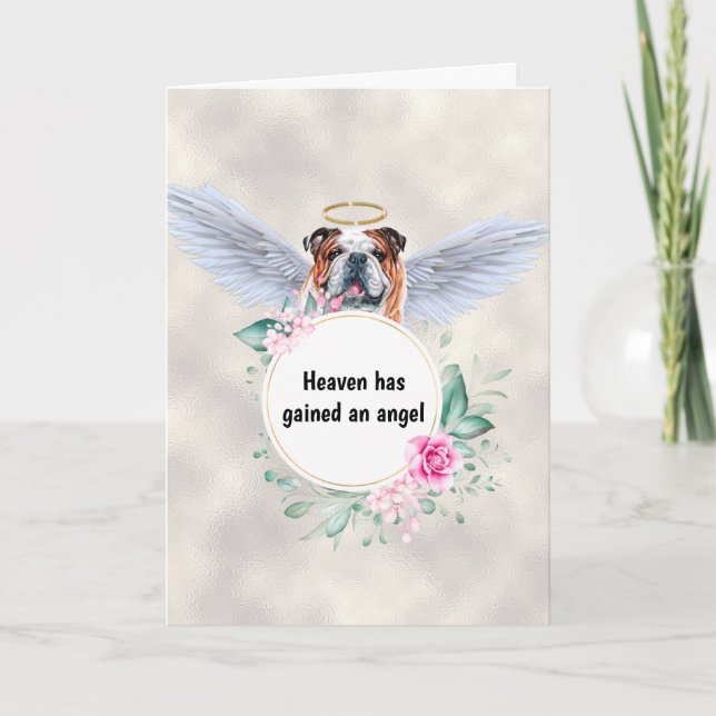Carte Pet memorial Anglais bulldog angel ailes poème (Devant)