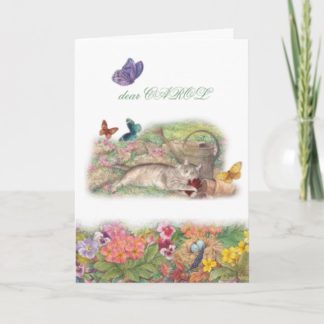 Carte Pet sympathie, Cat in Garden, Custom Message (Devant)