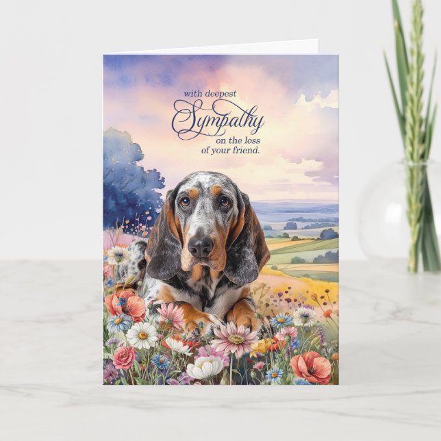 Carte Pet Sympathy Bluetick Coonhound Dog Wildflowers (Devant)
