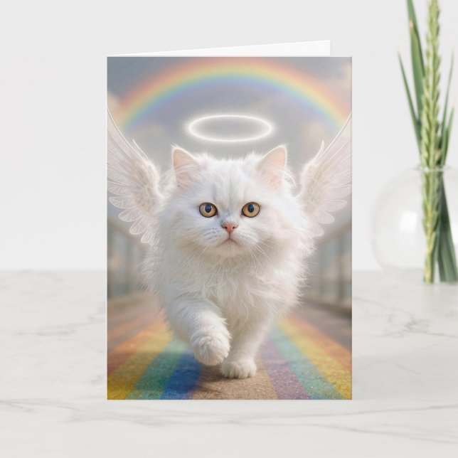 Carte Pet Sympathy Persian Cat with Angel Wings (Devant)