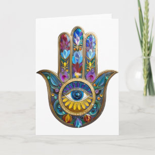 Carte Pétales Colorés Feuilles Hamsa Saphir Troisième Oe