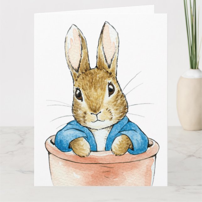 Carte Peter le lapin assis dans un pot Plante (Devant)