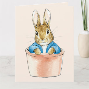Carte Peter le lapin assis en pot Plante