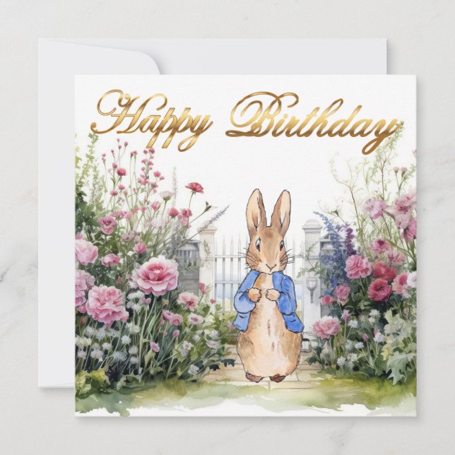 Carte Peter le lapin dans son jardin No 2 Joyeux anniver (Devant)