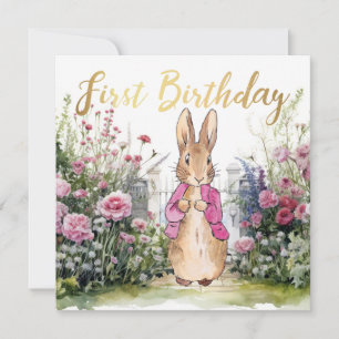 Carte Peter le lapin rose dans son jardin