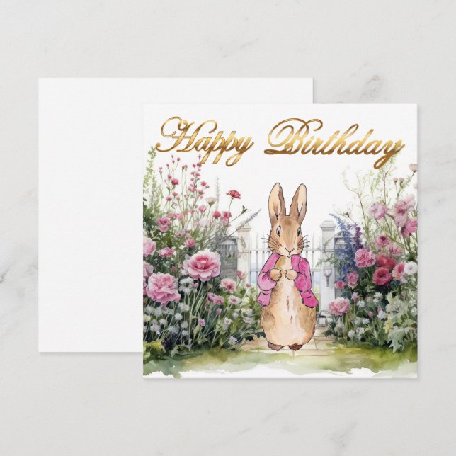Carte Peter le lapin rose Veste Jardin Joyeux anniversai (Devant / Derrière)