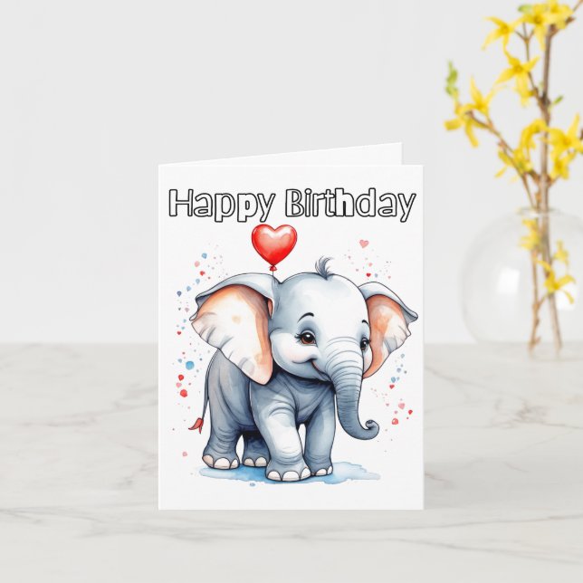 Carte Petit bébé éléphant Joyeux anniversaire (Fleur jaune)