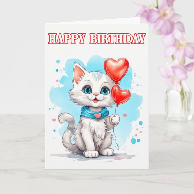 Carte Petit Chat Enjoué Joyeux Anniversaire (Orchidée)