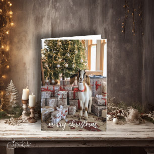 Carte Petit chèvre de garde prêt pour Noël