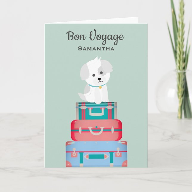 Carte Petit chien assis sur les valises Bon Voyage Perso (Devant)