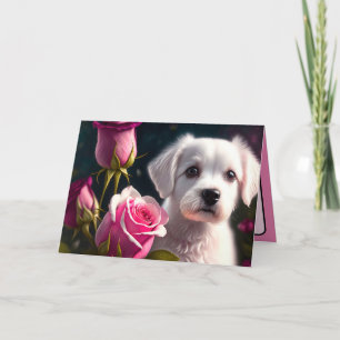 Carte Petit chien et collection de roses