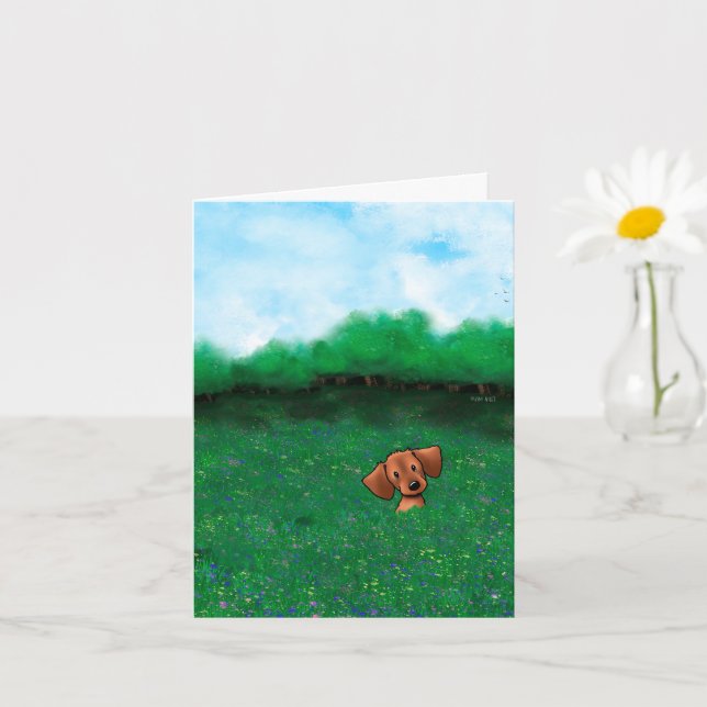 Carte Petit chien teckel rouge (Petite plante)