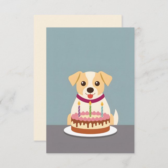 Carte Petit chiot avec gâteau d'anniversaire (Devant / Derrière)