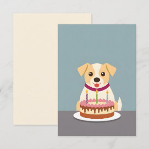 Carte Petit chiot avec gâteau d'anniversaire