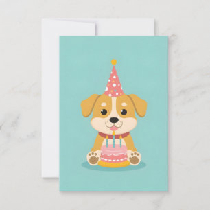 Carte Petit chiot avec gâteau d'anniversaire