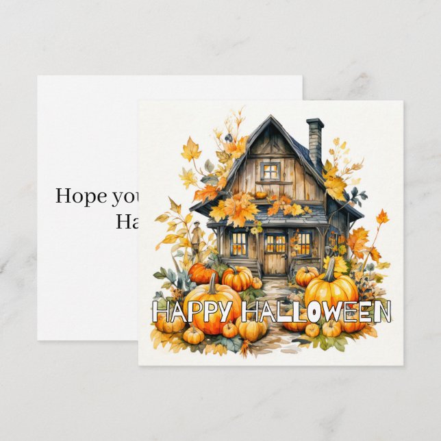 Carte Petit Cottage En Automne Halloween (Devant / Derrière)