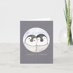 Carte Petit couple de pingouins souriant Anniversaire Sa