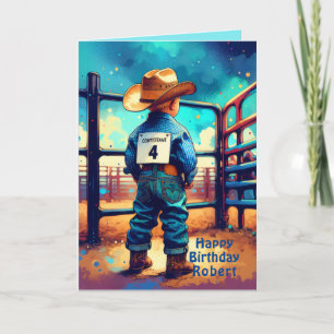 Carte Petit cow-boy occidental 4e anniversaire rodéo per