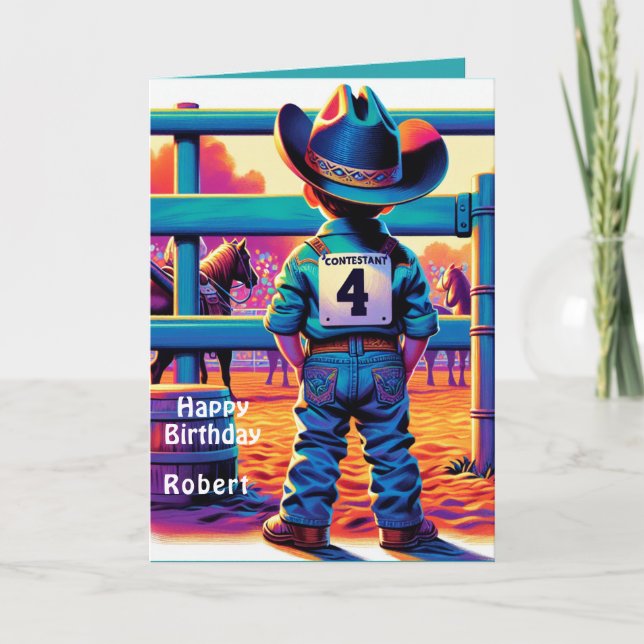 Carte Petit cow-boy occidental 4e anniversaire rodéo per (Devant)