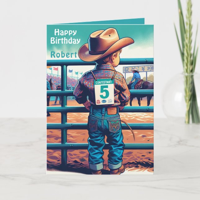 Carte Petit cow-boy occidental 5e anniversaire Rodeo per (Devant)