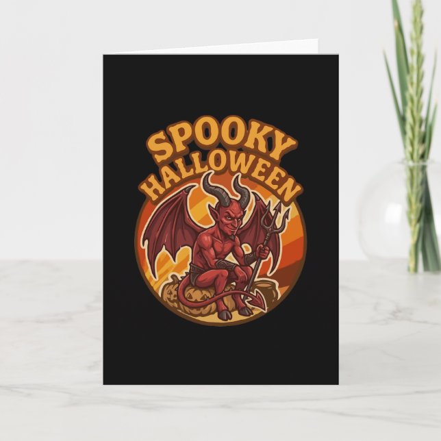 Carte Petit diable effrayant Halloween Design Rétro (Devant)