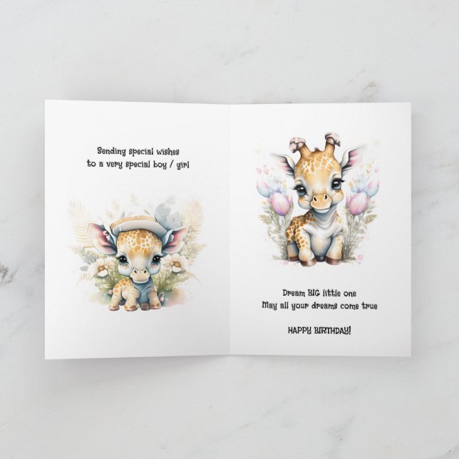 Carte Petit-enfant message d'anniversaire girafe safari  (Intérieur)