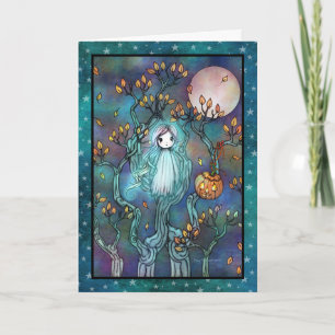 Carte Petit fantôme dans les arbres Mignon art d'Hallowe