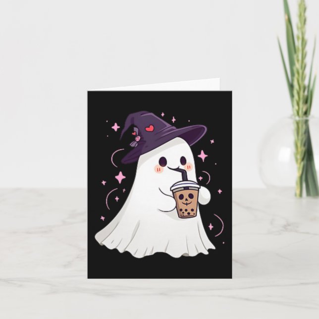Carte Petit fantôme de café glacé saison effrayante joli (Devant)