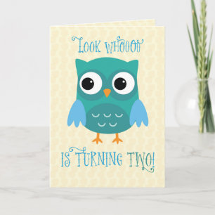 Carte Petit-fils 2e anniversaire, hibou, bleu, vert