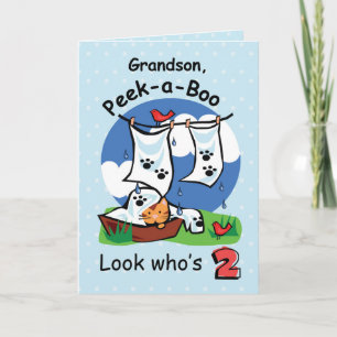 Carte Petit-fils, 2e anniversaire, Peek-a-Boo Kitten