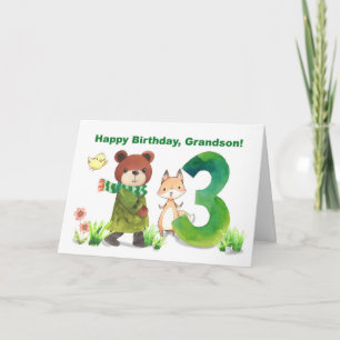 Carte Petit-fils 3e anniversaire de l'ours d'aquarelle e