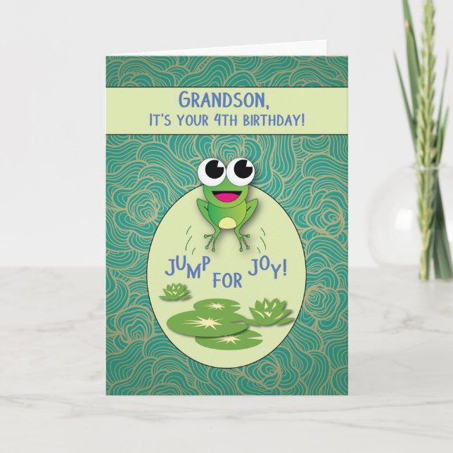 Carte Petit-fils, 4e anniversaire, grenouille (Devant)