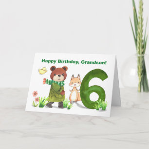 Carte Petit-fils 6e anniversaire Ours d'aquarelle et ren
