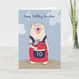 Carte Petit-fils Anniversaire Ours et Oiseau 10 Ans