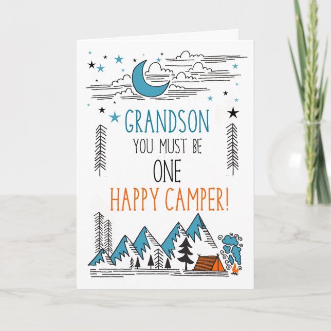 Carte Petit-fils Camp d'été Un campeur heureux (Devant)