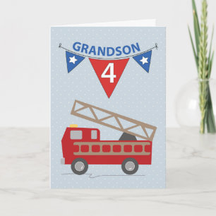 Carte Petit-fils du 4e anniversaire, camion à feu
