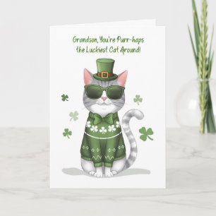 Carte Petit-fils Funny Chat portant des lunettes de sole