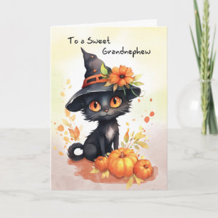 Carte Petit-fils Halloween Chat Doux