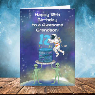 Carte Petit-fils Joyeux 12e Anniversaire Astronaute avec