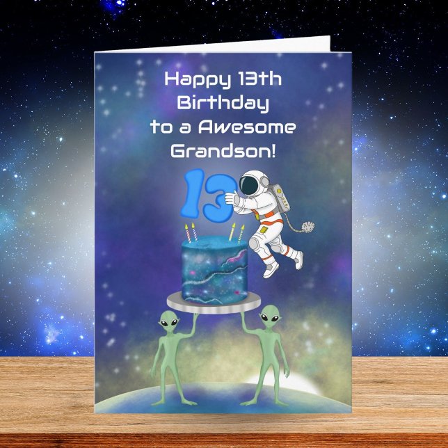 Carte Petit-fils Joyeux 13e Anniversaire Astronaute avec (Créateur téléchargé)