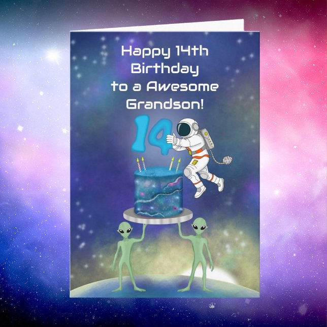 Carte Petit-fils Joyeux 14e Anniversaire Astronaute avec (Créateur téléchargé)