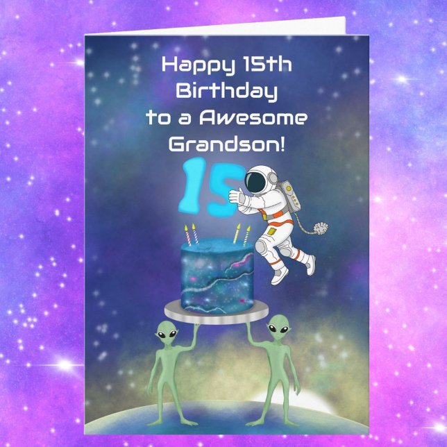Carte Petit-fils Joyeux 15e Anniversaire Astronaute avec (Créateur téléchargé)