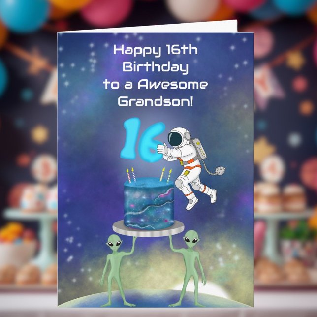 Carte Petit-fils Joyeux 16e Anniversaire Astronaute avec (Créateur téléchargé)
