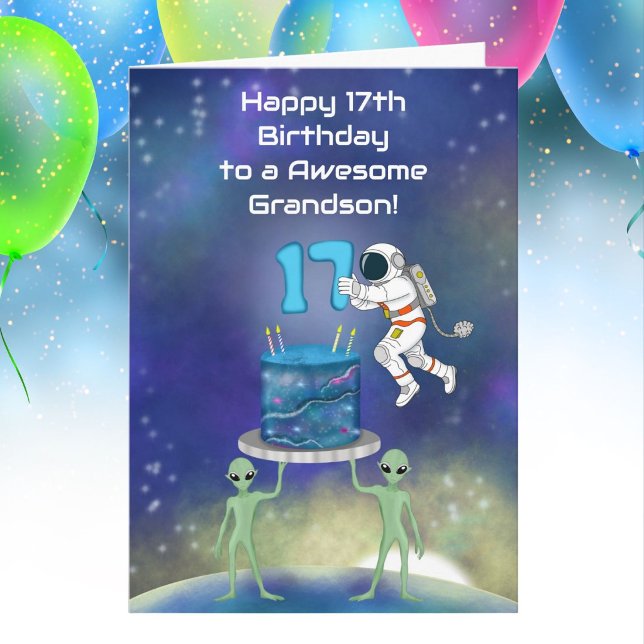 Carte Petit-fils Joyeux 17e Anniversaire Astronaute avec (Créateur téléchargé)